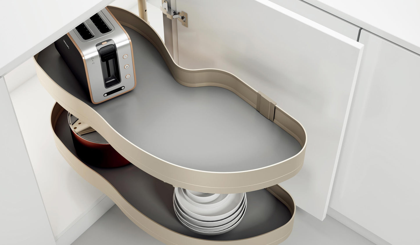 【KODA】Kitchen All-out swivel magic corner basket pull-out 廚柜全拉出式飛碟轉角拉籃 | 廚房配件 | 櫥柜 | 拉籃 |