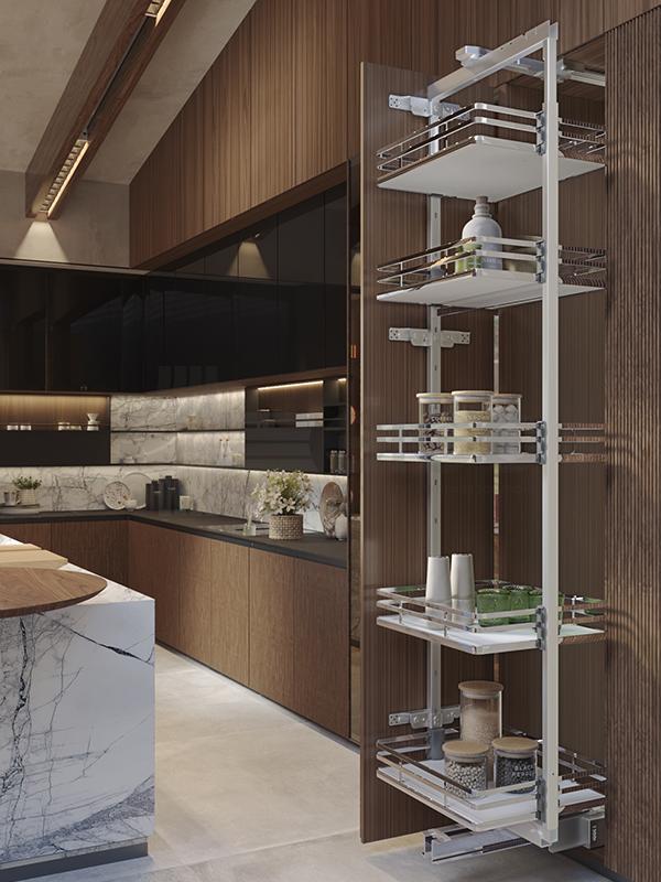 SIGE 265M Rotating pull-out tall kitchen basket / pull out larder 旋轉式高柜拉籃 | Made in Italy | 廚房配件 | 櫥柜 | 拉籃 |