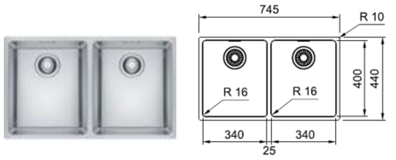 FRANKE Maris square stainless steel sink (34cm to 70cm wide) Maris不銹鋼方星盤(尺寸由34cm至70cm)