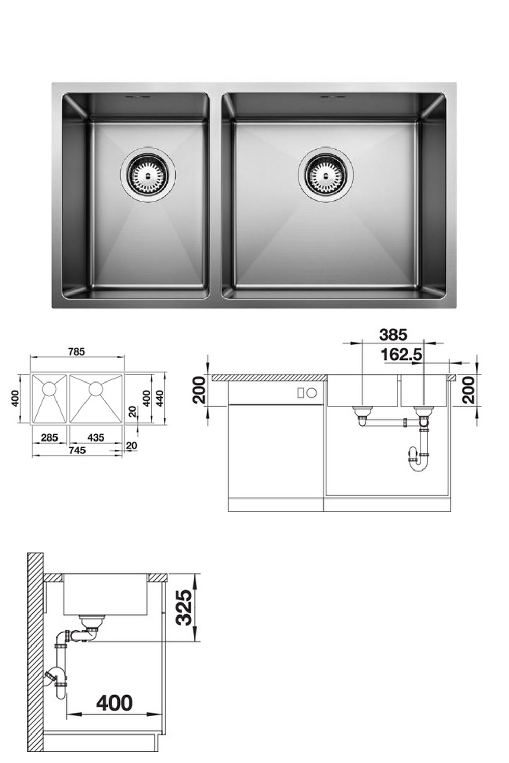 BLANCO Quatrus R15 340/400/500/700/435+285mm Stainless Steel Sink 德國製造R15小圓角方形不銹鋼星盆 | Made in Germany |