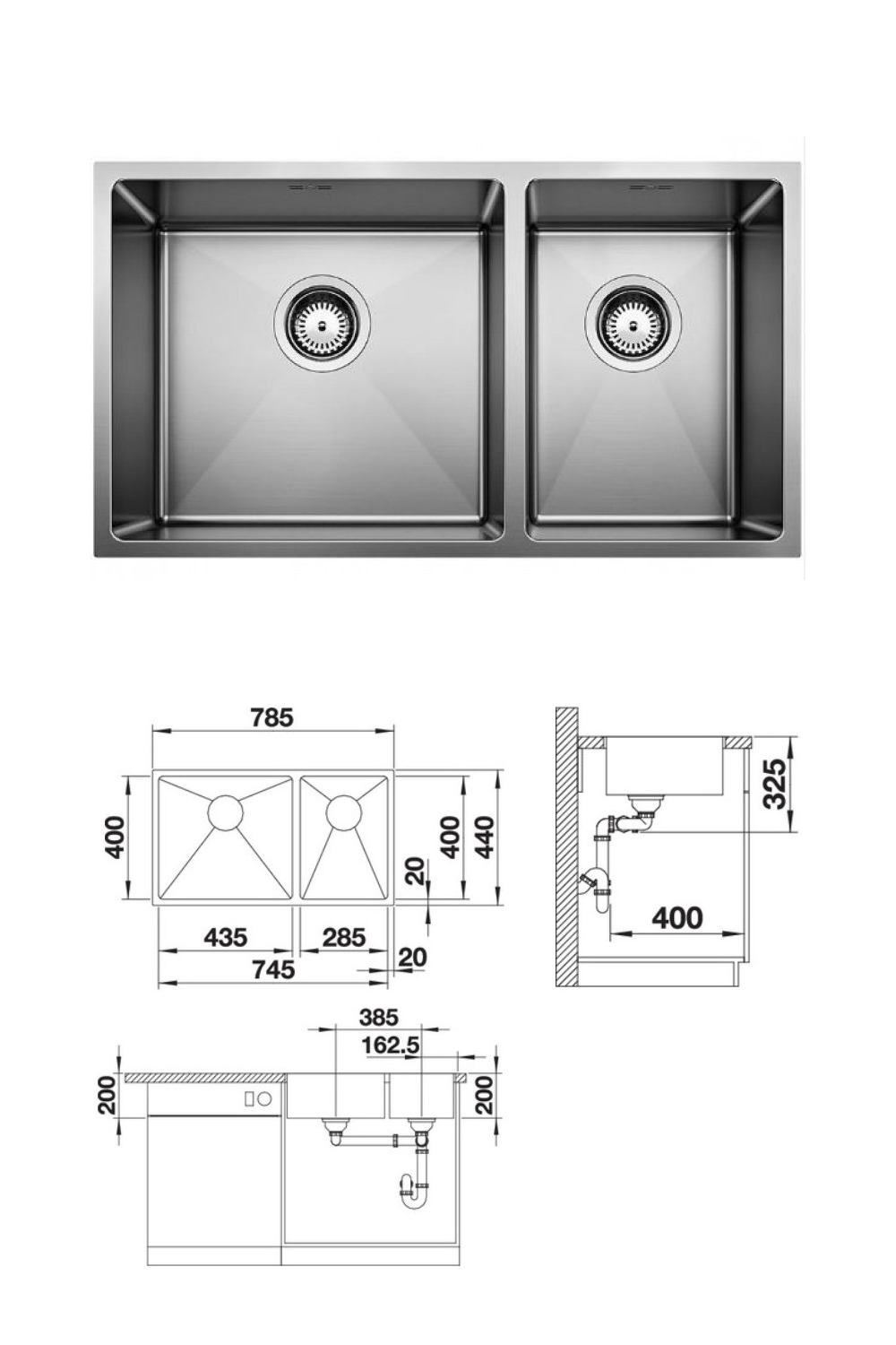 BLANCO Quatrus R15 340/400/500/700/435+285mm Stainless Steel Sink 德國製造R15小圓角方形不銹鋼星盆 | Made in Germany |