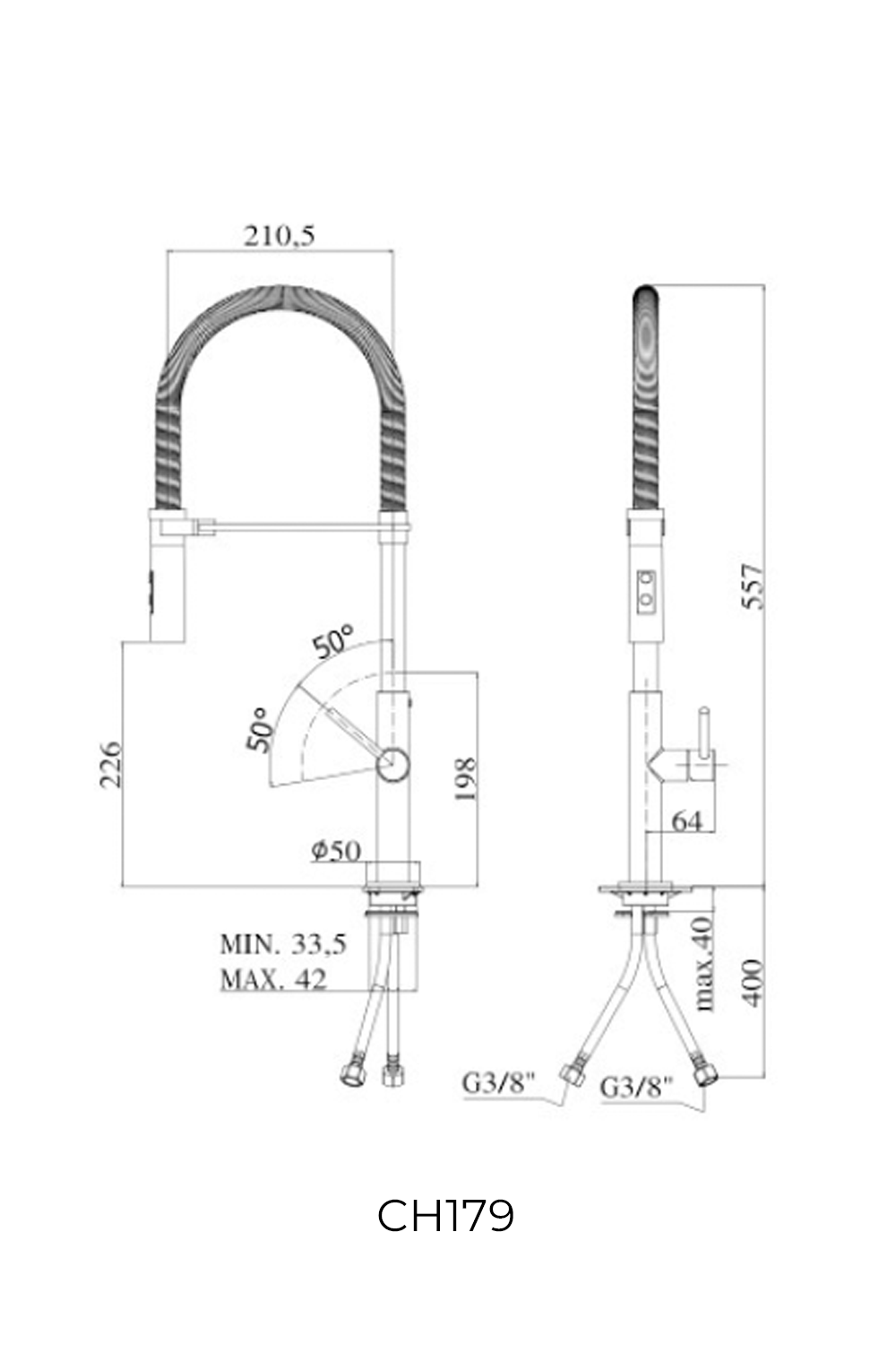 Paffoni CH179 Chef one-hole Professional sink mixer with spray | Made in Italy |