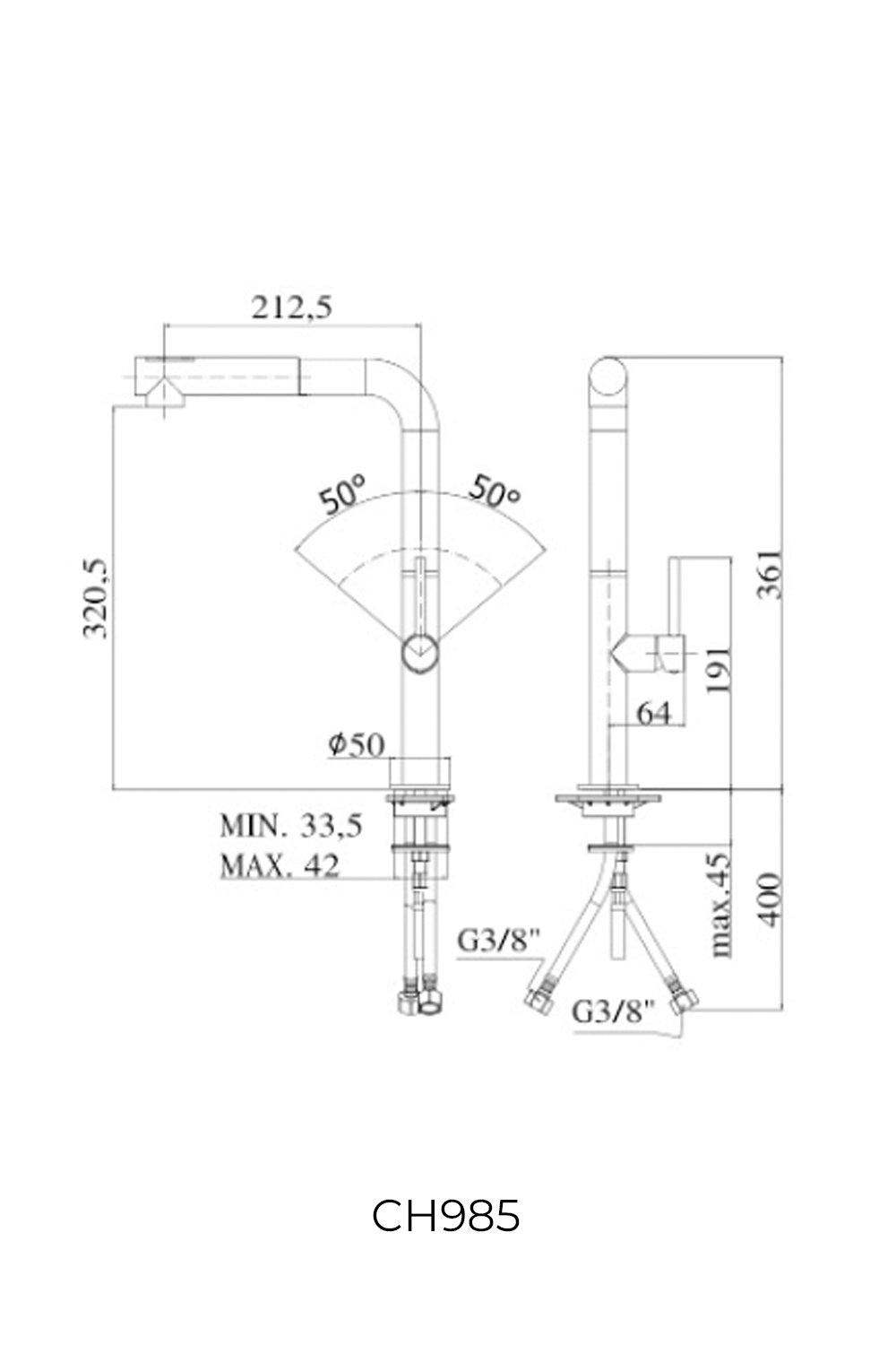 Paffoni CH985 CHEF tall one-hole sink mixer with pull-out spray | Made in Italy |