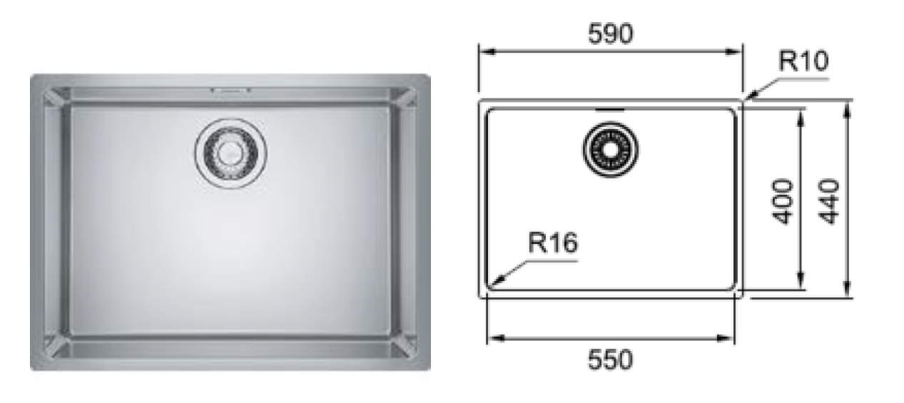 FRANKE Maris square stainless steel sink (34cm to 70cm wide) Maris不銹鋼方星盤(尺寸由34cm至70cm)