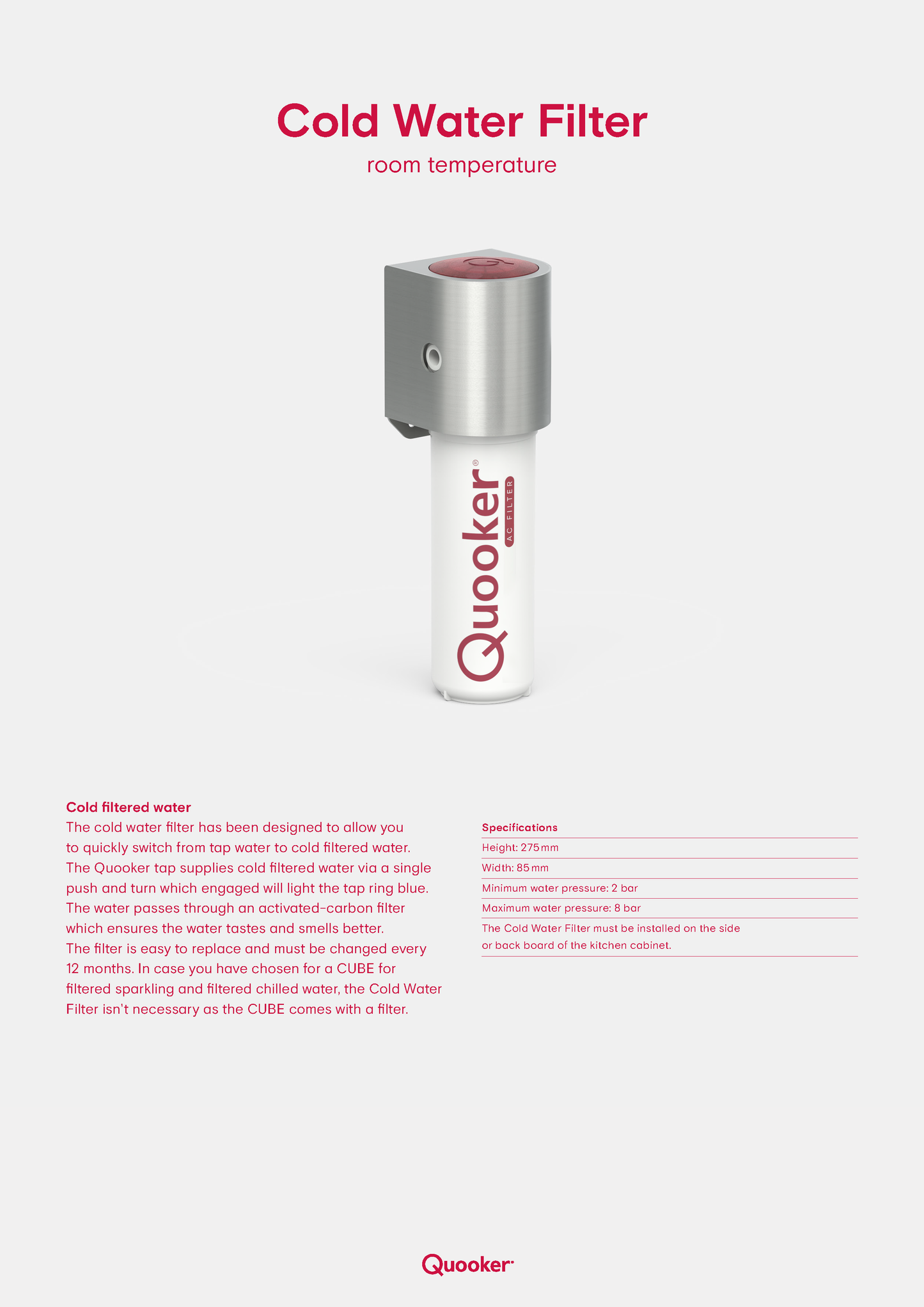 【QUOOKER】CLASSIC NORDIC SQUARE 滾水水龍頭 Single Tap Instant Hot /or Warm /or Chilled /or Sparkling Water Tap | From Netherlands |