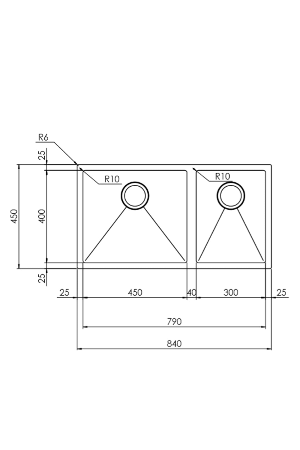 LUISINA 450+300mm R10-Corner Square Stainless Steel Double Sink 意大利製造小圓角不銹鋼雙星盆 | Made in Italy | 廚房配件 | 櫥柜 |