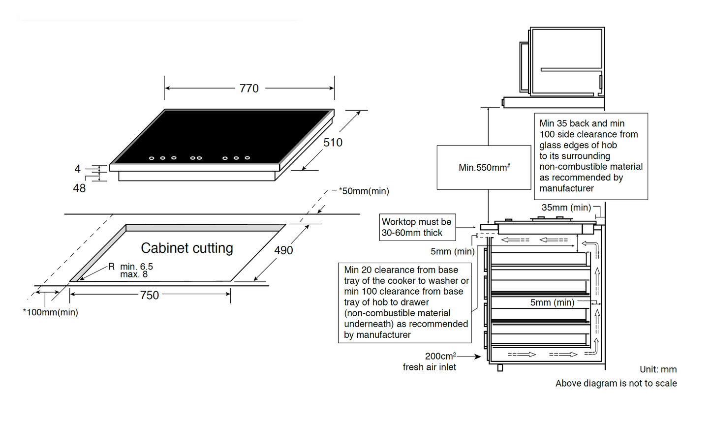 Whirlpool ACM814 770mm 4-Zone Induction Hob with FlexiSide | Made in Italy |