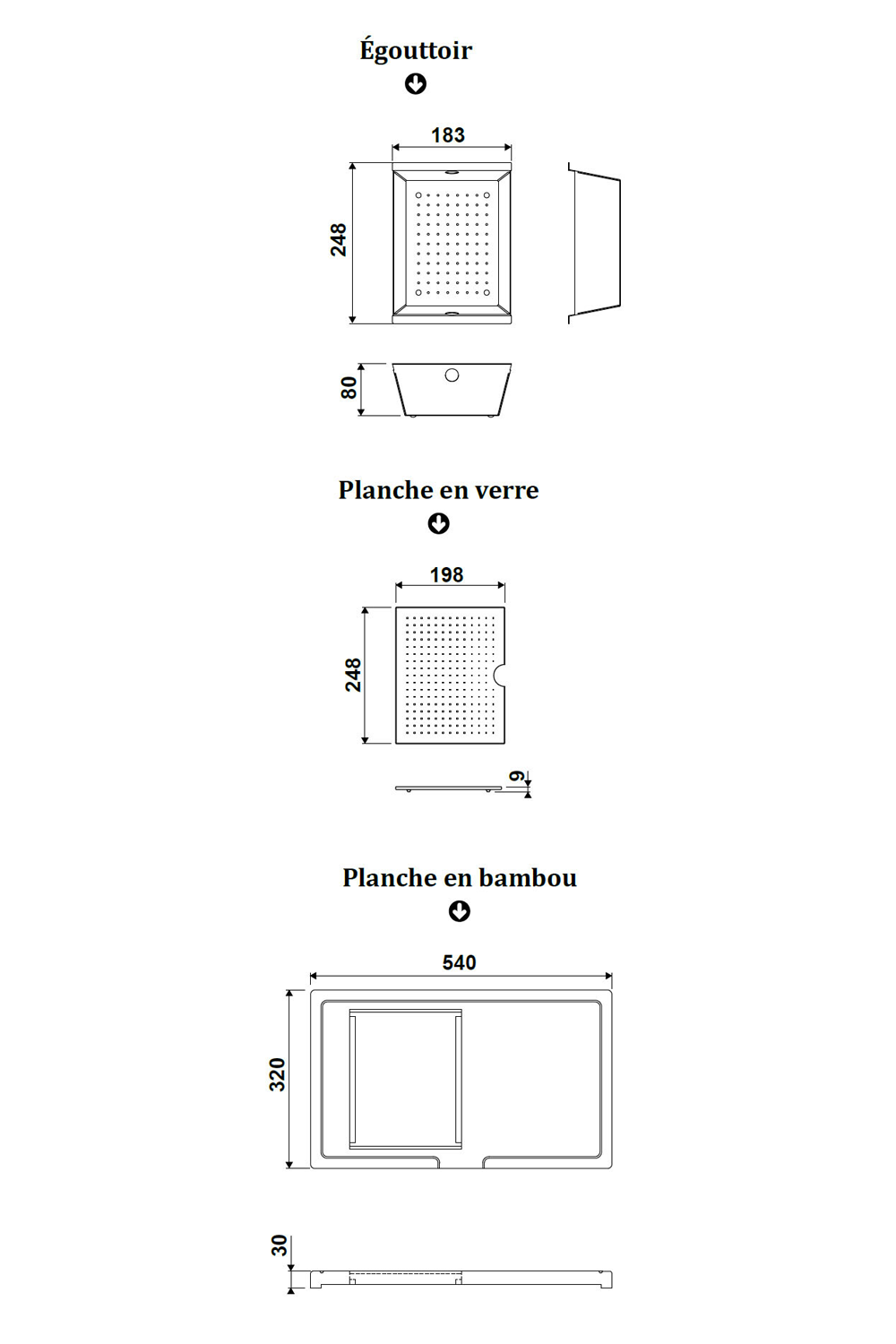 LUISINA Bamboo Chopping Board, Integrated Drain Basket & Glass Chopping Board | Made in France |
