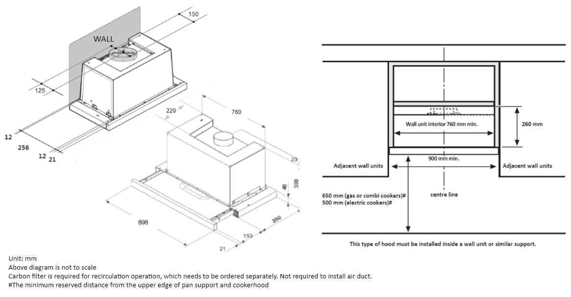 Whirlpool AKR473.1/IX 900mm Telescopic Hood 735m3/hr | Made in Italy |