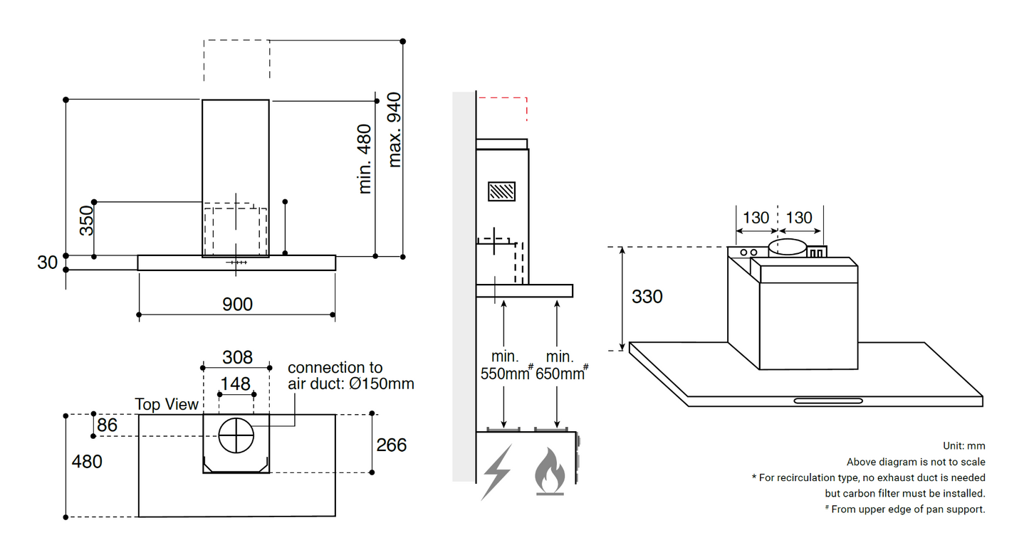 Whirlpool AKR4985/IX 900mm Chimney hood 1,000m3/hr