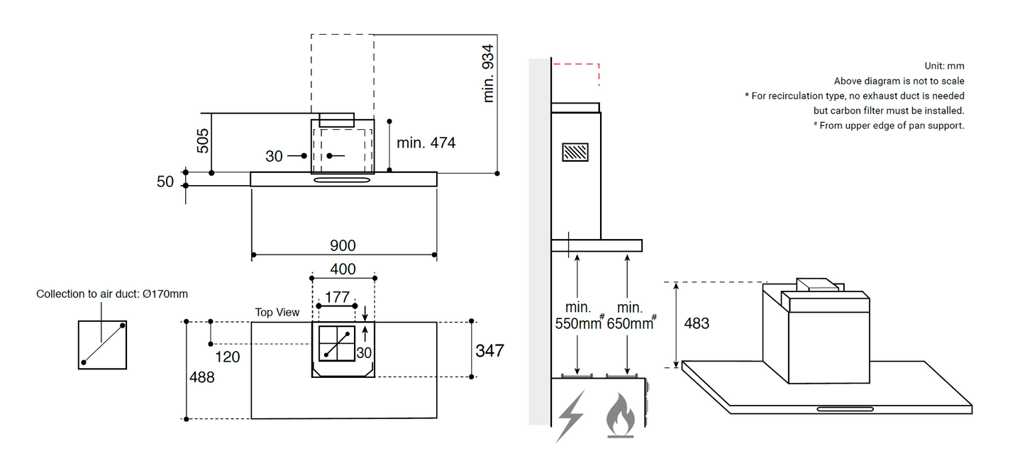Whirlpool AKR5101/IX 900mm Chimney hood 1,200m3/hr