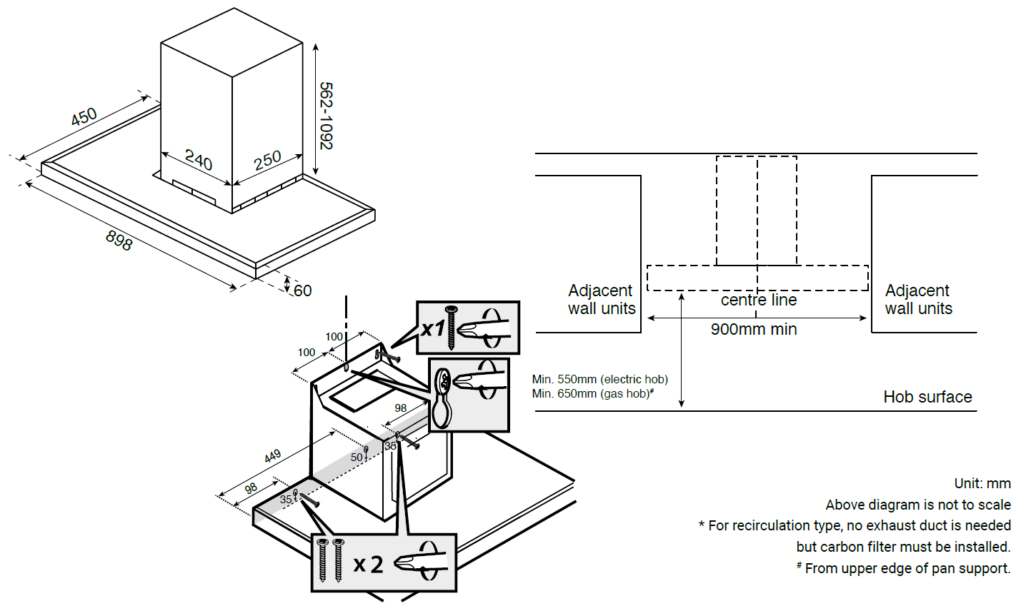 Whirlpool AKR9010/IX 900mm Chimney hood 780 m3/hr | Made in Poland |