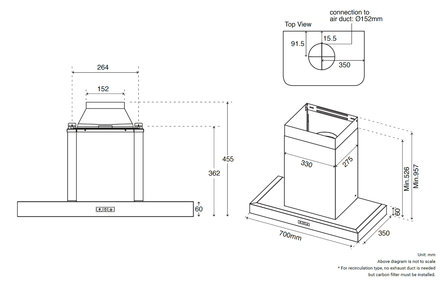 Whirlpool AKT3570/IX 700mm Chimney hood 1,200m3/hr