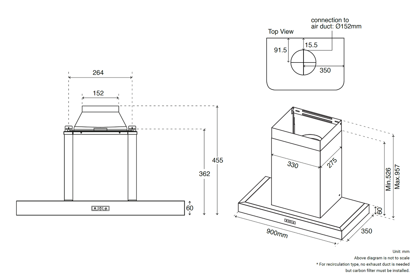 Whirlpool AKT3590/IX 900mm Chimney hood 1,200m3/hr