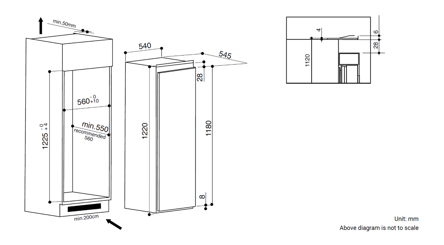 Whirlpool ARG8627AHK 600mm built-in 1 doors fridge freezer | Made in Italy |