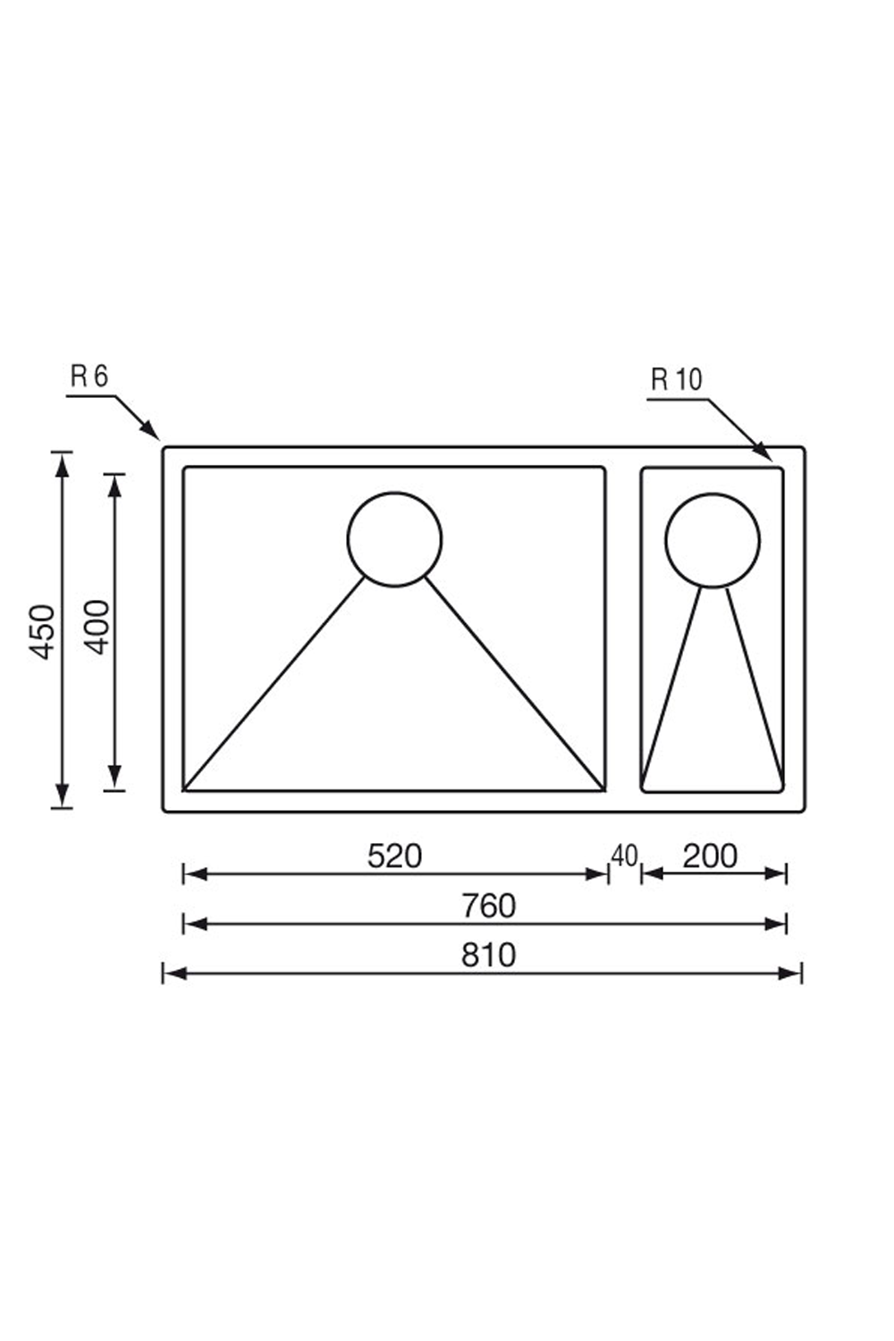 CM ITALIA 520+200mm R10-Corner Square Stainless Steel Sink | Made in Italy | 意大利製 R10小圓角520+200mm不銹鋼方星 方型星盆 雙盆 水糟