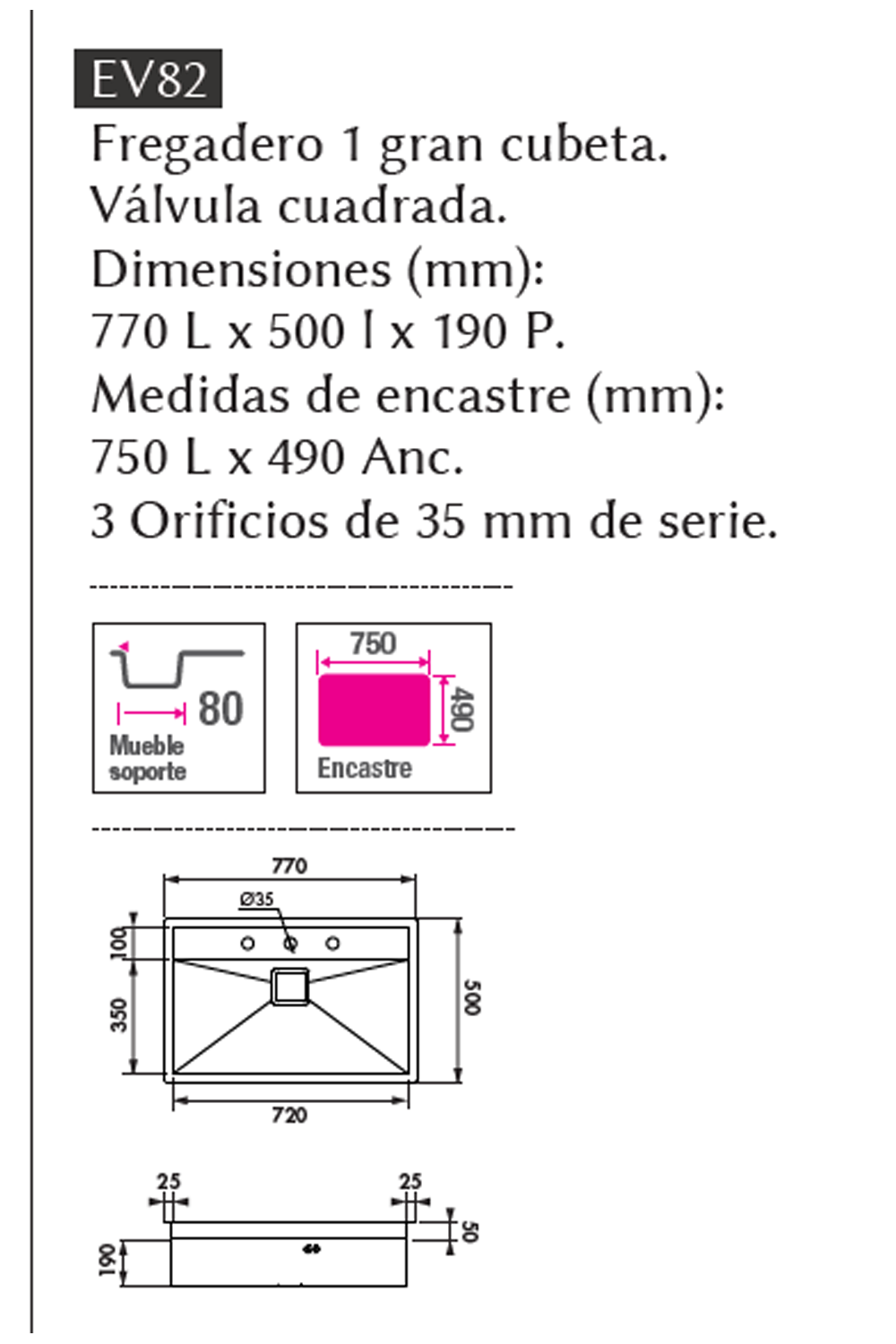 LUISINA R0-Sharp Corners Sunken Stainless Steel Sink | Made in Italy |