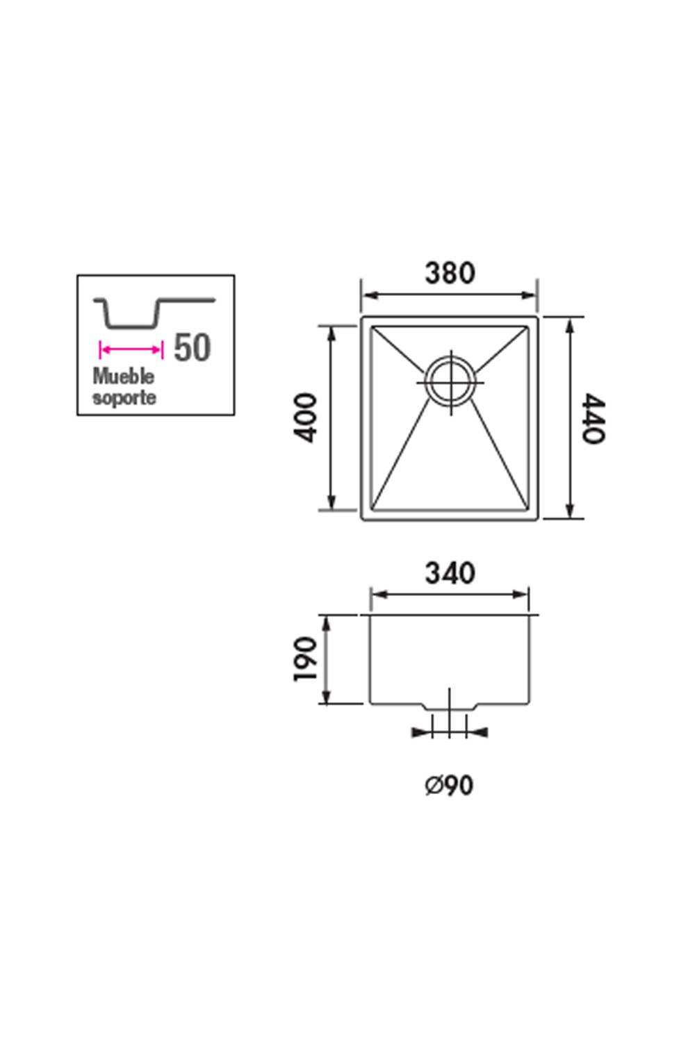 LUISINA 340mm R0-Corner Square Stainless Steel Sink 意大利製造直角方形不銹鋼星盆 | Made in Italy |