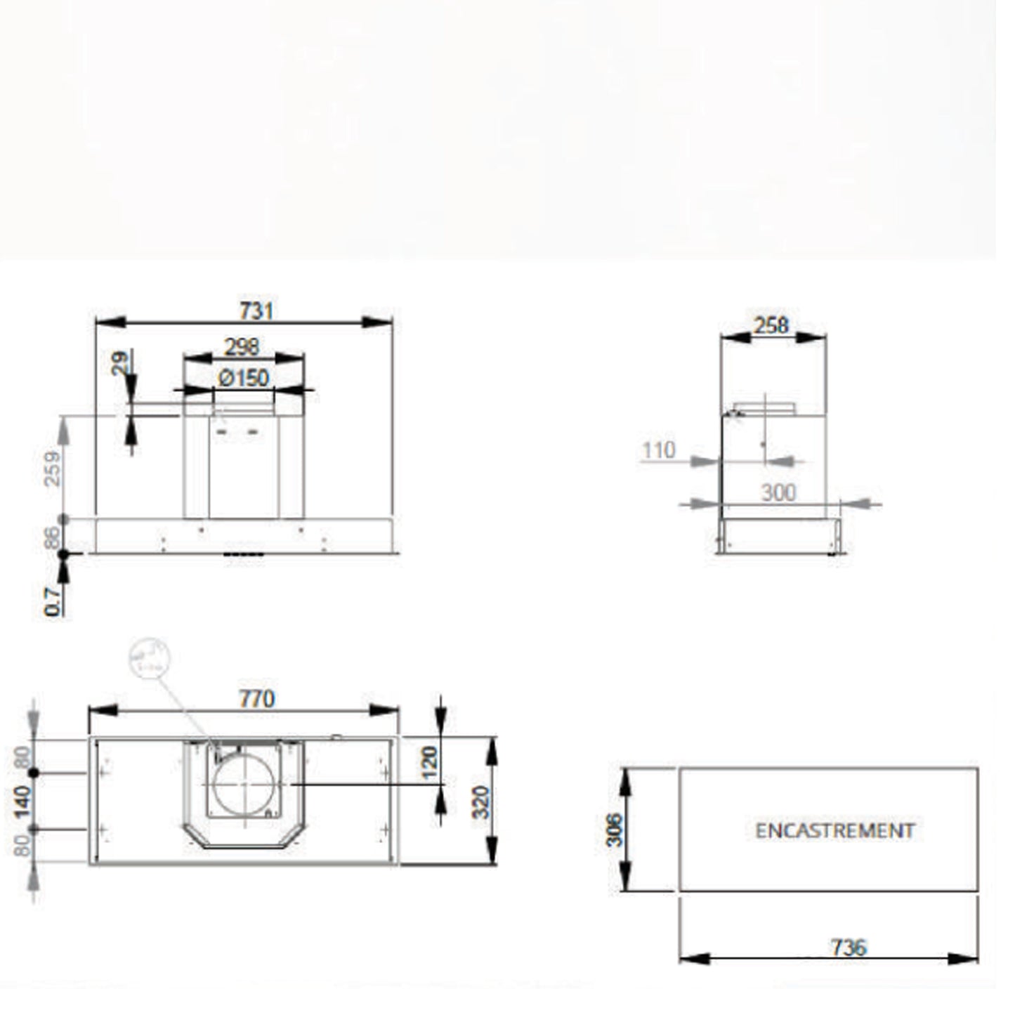 ROBLIN Inspiration 770 built-in canopy rangehood | Made in France |