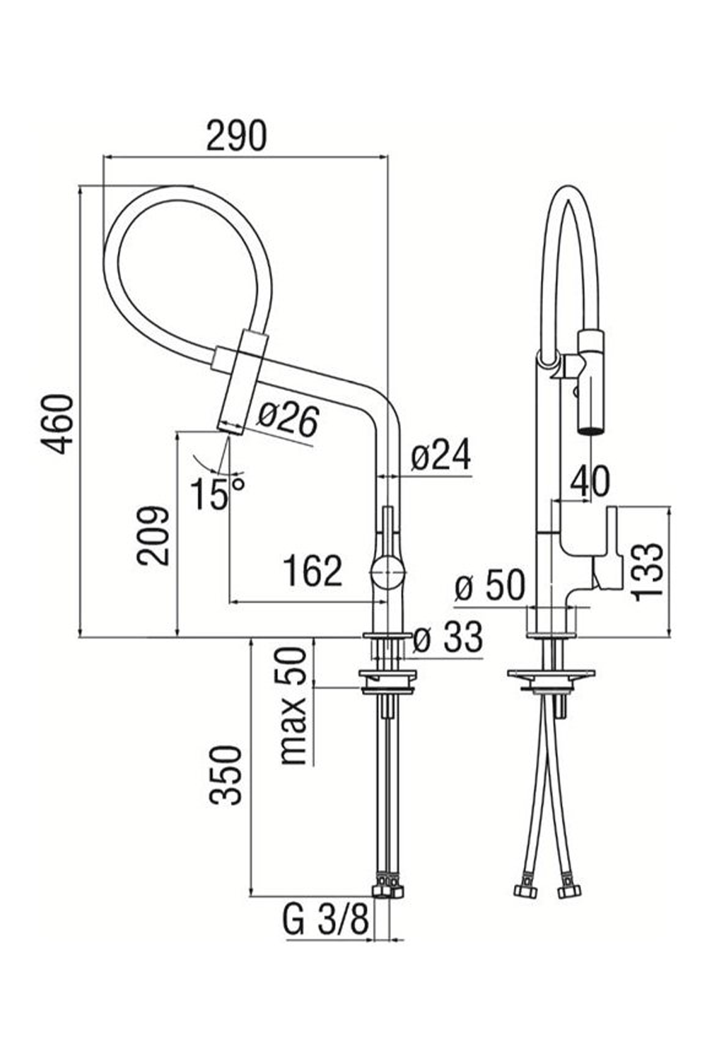 NOBILI Lamp Adjustable Kitchen Sink Mixer PO108137CR | Made in Italy |
