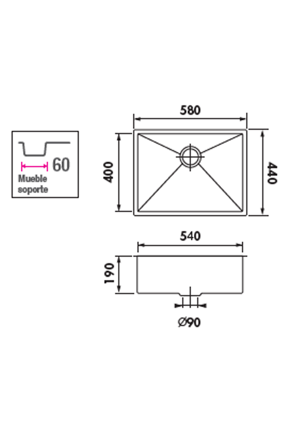 LUISINA 540mm R0-Corner Square Stainless Steel Sink 意大利製造直角方形不銹鋼星盆 | Made in Italy |