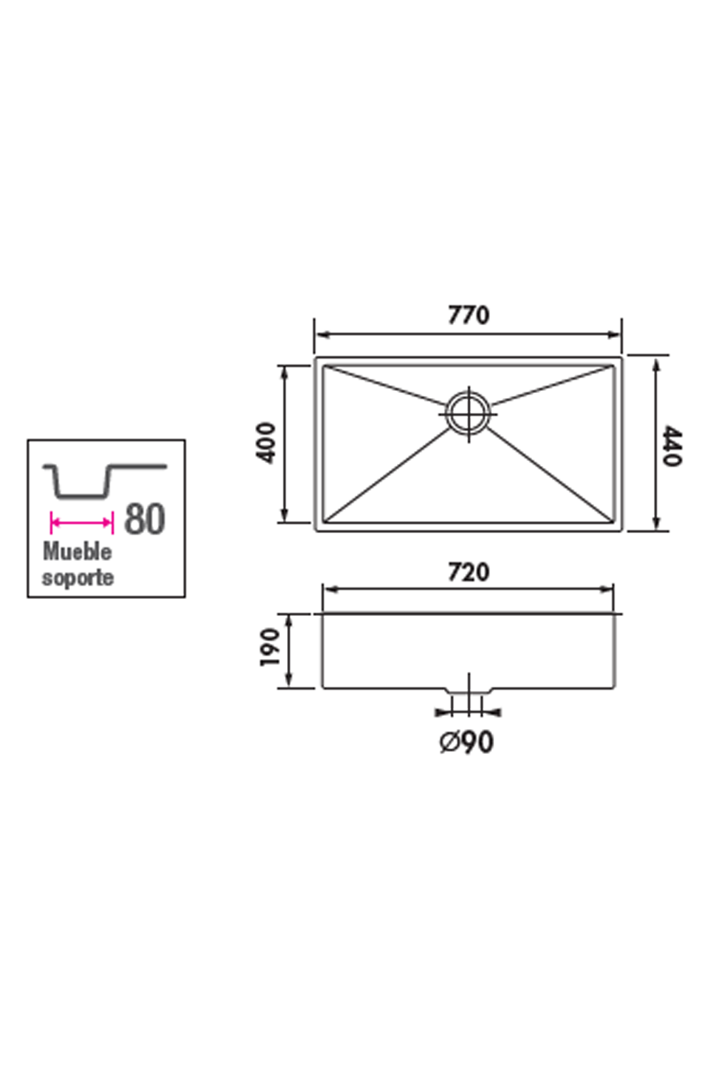 LUISINA 720mm R0-Corner Square Stainless Steel Sink 意大利製造直角方形不銹鋼星盆 | Made in Italy |