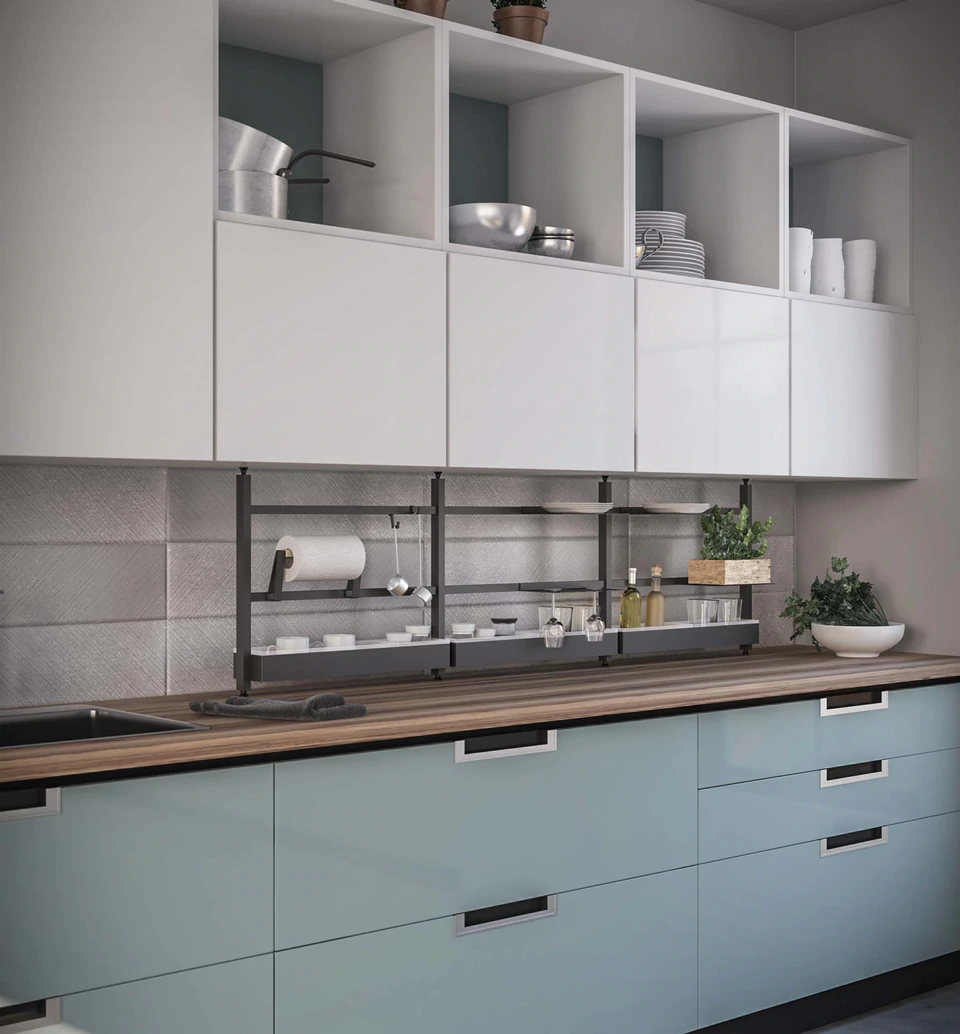 GRID No-Drill Backsplash rack system with accessories | Made in Italy | 意大利製 無需鑽牆!廚房牆面懸掛系統 掛件 掛桿 廚房設計 收納