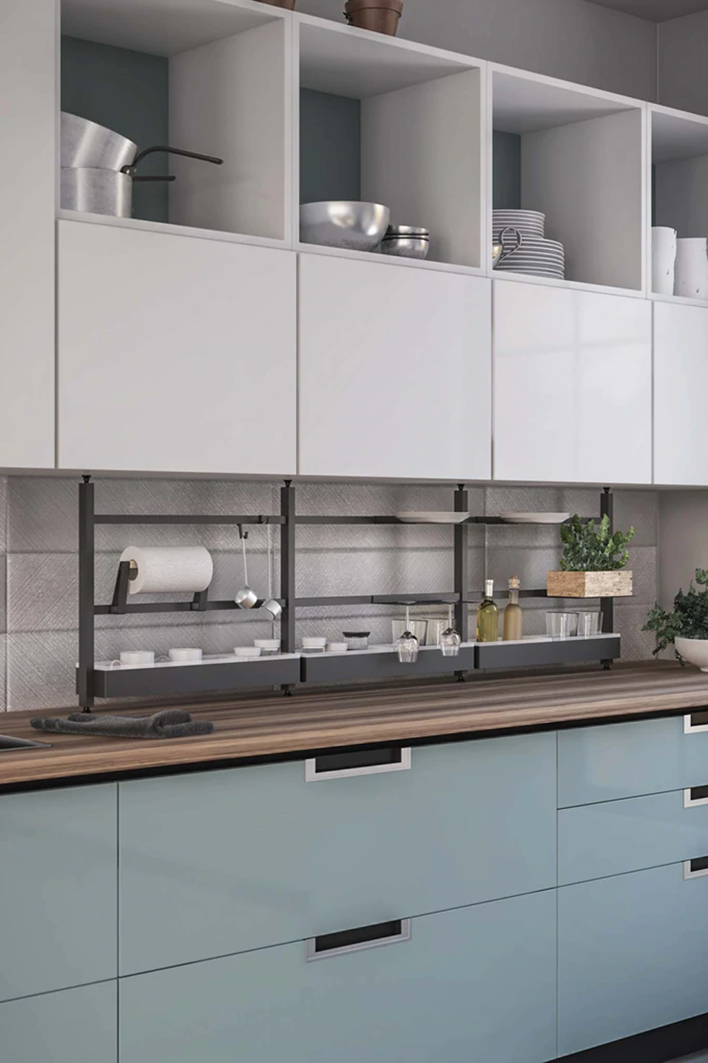 GRID No-Drill Backsplash rack system with accessories | Made in Italy | 意大利製 無需鑽牆!廚房牆面懸掛系統 掛件 掛桿 廚房設計 收納
