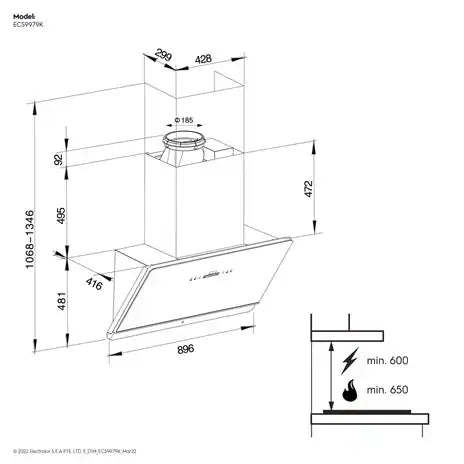 Electrolux ECS9979K 900mm(W) Slope extractor hood , Gesture ,Slide 智能感應 斜面 抽油煙機 | 廚房電器 | 家電 |