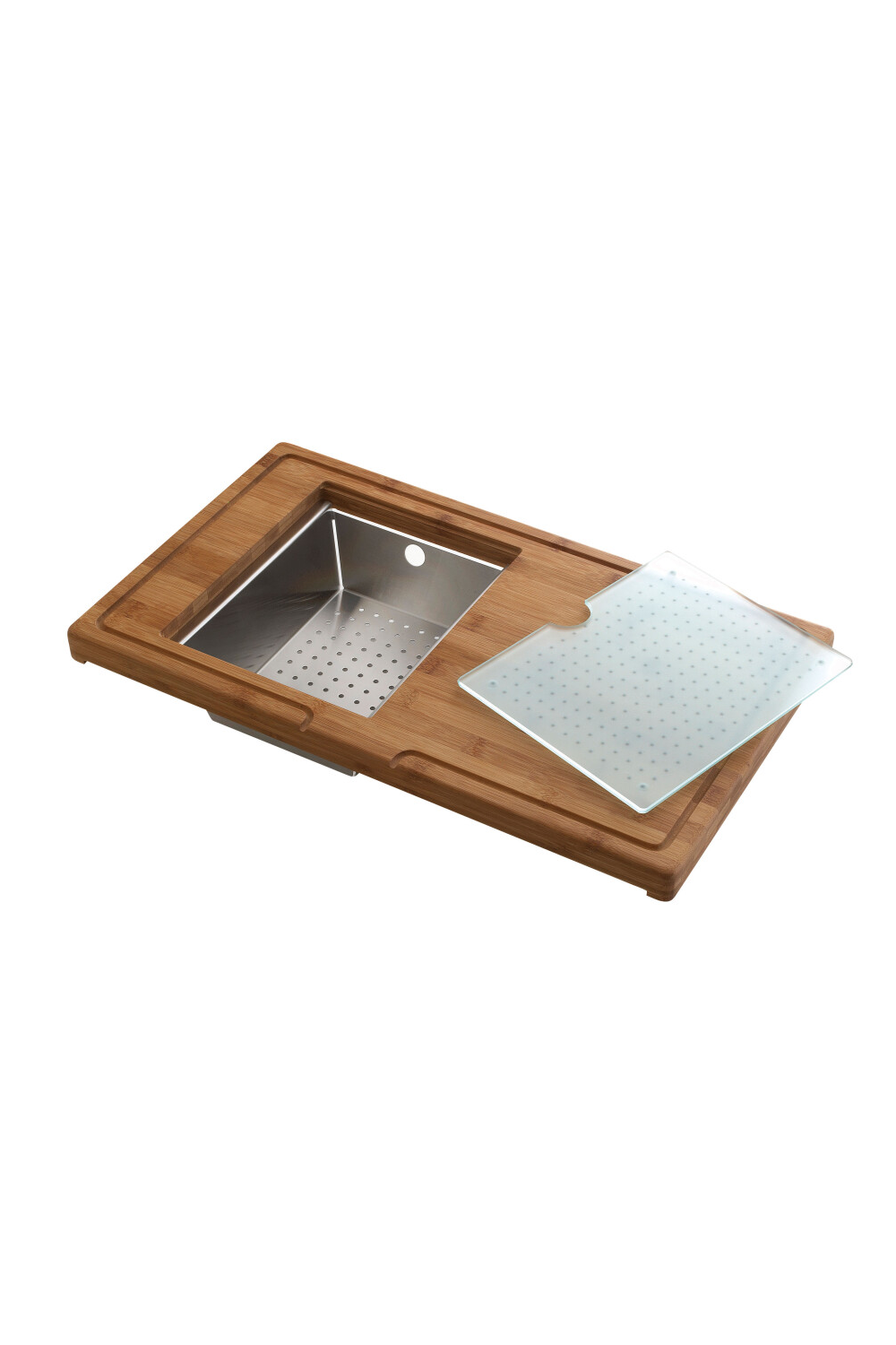 LUISINA Bamboo Chopping Board, Integrated Drain Basket & Glass Chopping Board | Made in France |