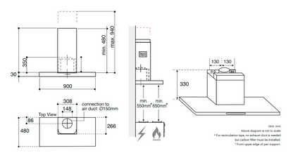 Whirlpool AKR4985/IX 900mm Chimney hood 1,000m3/hr