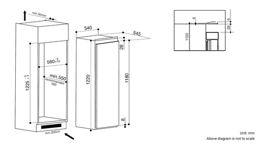 Whirlpool ARG8627AHK 600mm built-in 1 doors fridge freezer | Made in Italy |