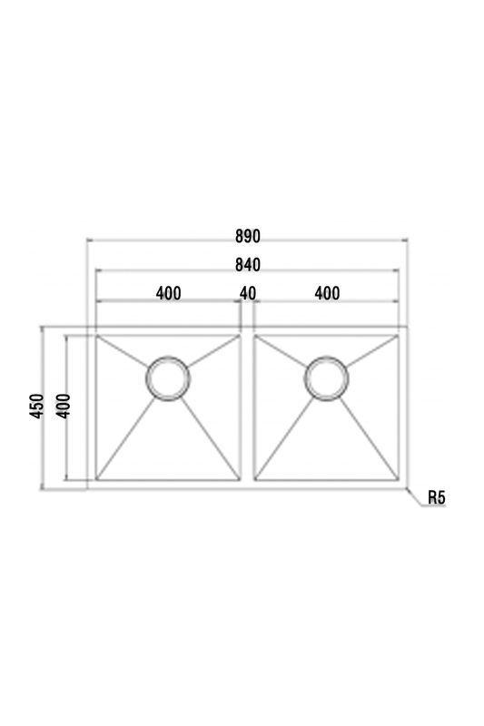 LUISINA 400+400mm R0 角方形不銹鋼水槽意大利製造直角方形不銹鋼雙星盆 |意大利製造|