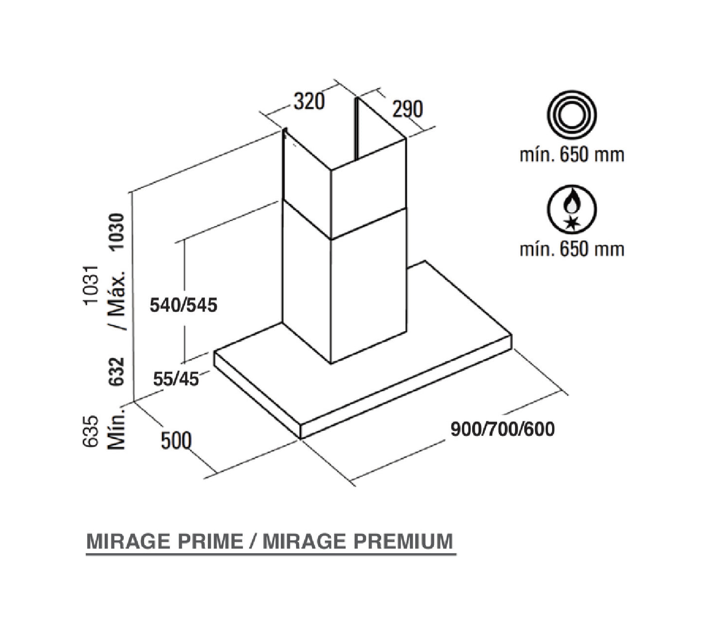 NODOR MIRAGE S PREMIUM 900/700mm wall mounted rangehood