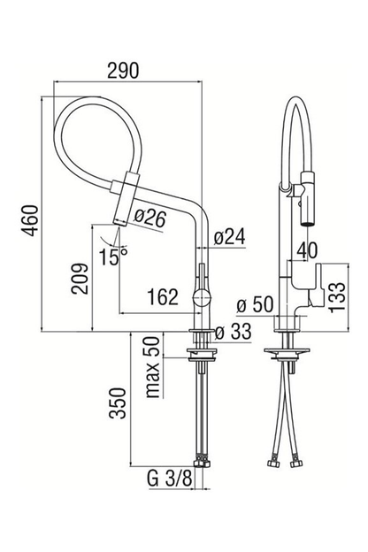 NOBILI Lamp Adjustable Kitchen Sink Mixer PO108137CR | Made in Italy |