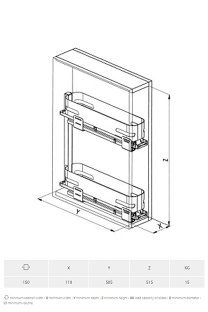 SIGE 002M 150/200mm soft-closing solid base pull-out kitchen baskets 緩衝關閉 全拉出式窄拉籃 | Made in Italy | 廚房配件 | 櫥柜  | 拉籃 |